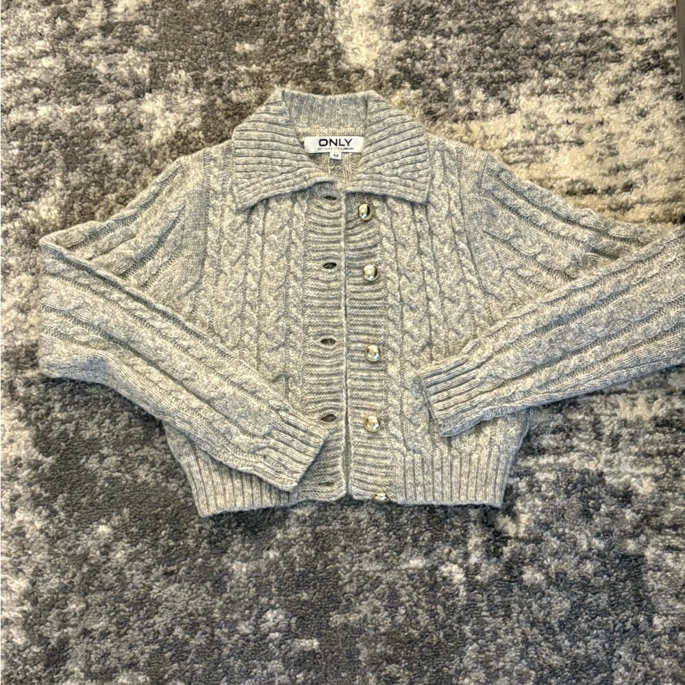 Only Gray Cable Knit Cardigan Sweater